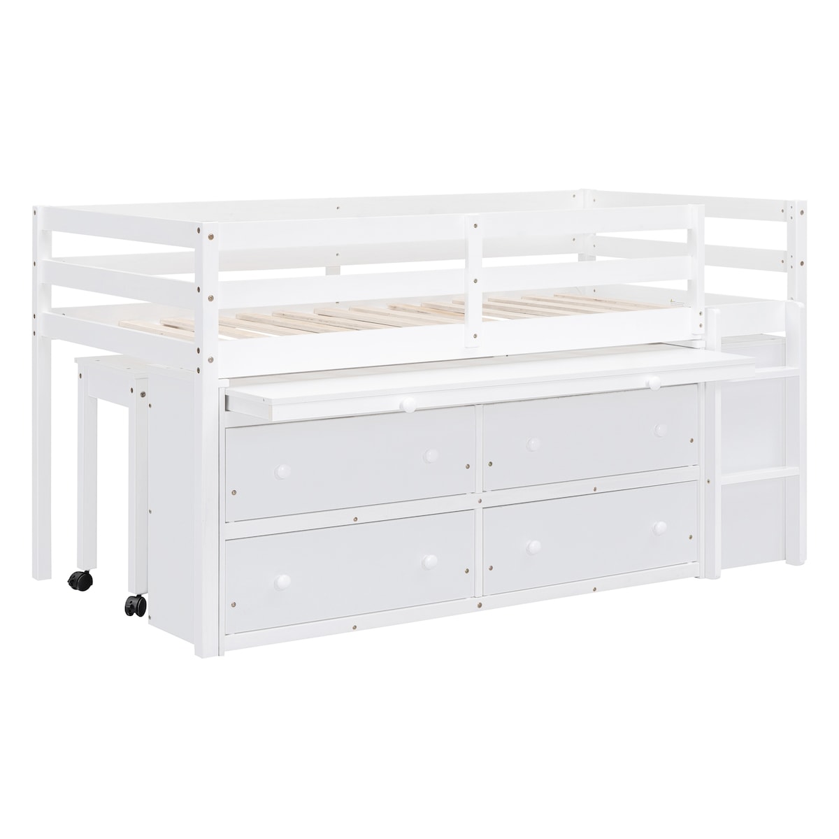 Twin Size Loft Bed with Writing Desk and 4 Drawers