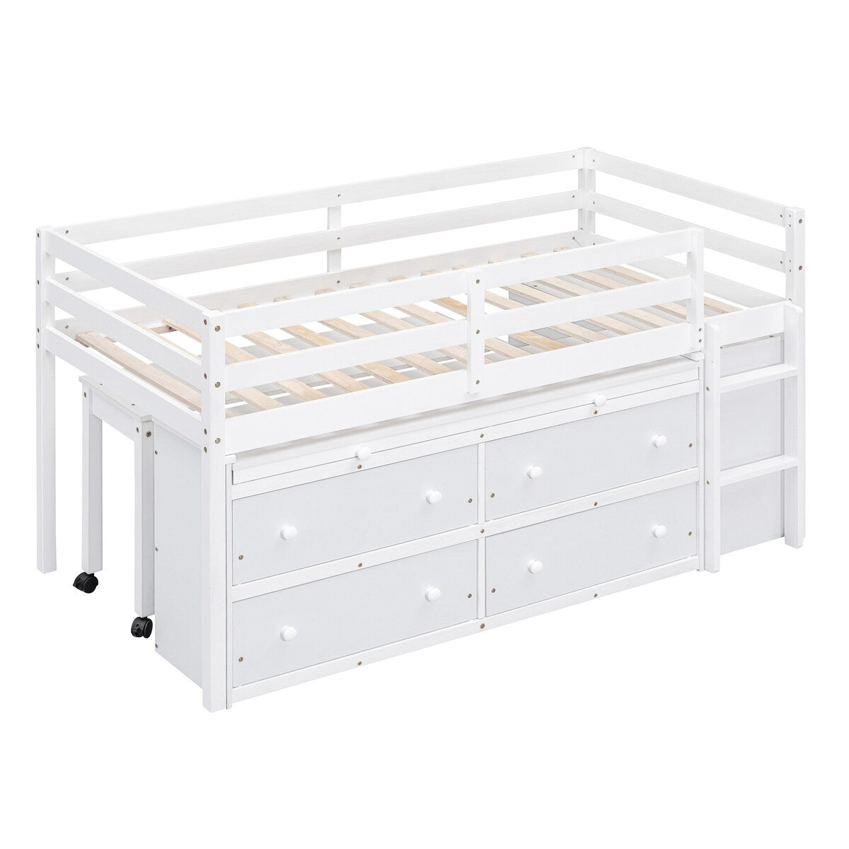 Twin Size Loft Bed with Writing Desk and 4 Drawers