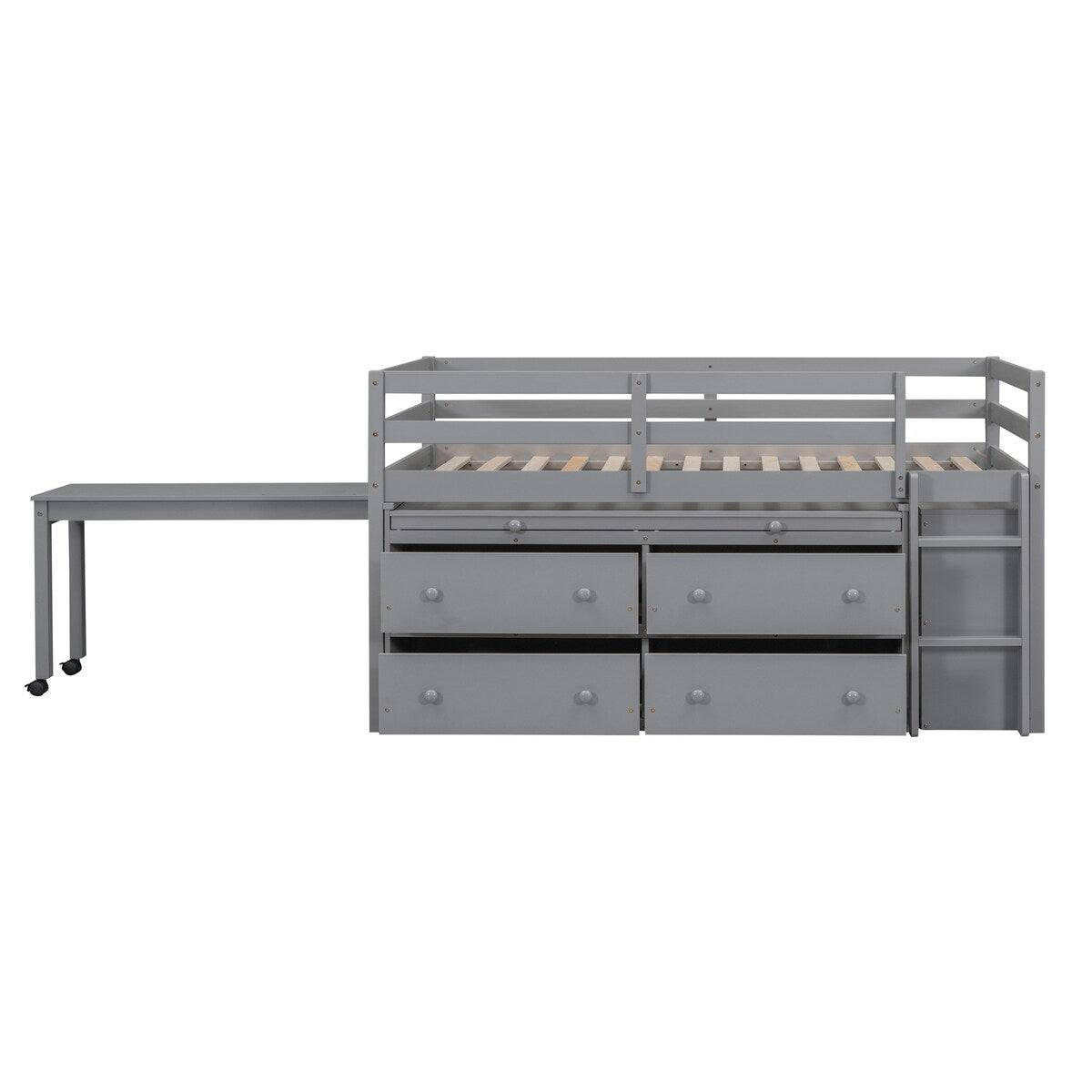 Twin Size Loft Bed with Writing Desk and 4 Drawers