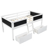 Twin Size Low Loft Bed with Two Drawers,with Decorative Guardrail Chalkboard,White
