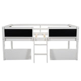 Twin Size Low Loft Bed with Two Drawers,with Decorative Guardrail Chalkboard,White