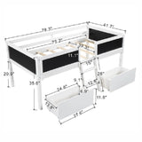 Twin Size Low Loft Bed with Two Drawers,with Decorative Guardrail Chalkboard,White
