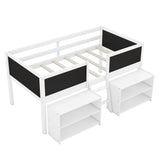 Twin Size Low Loft Bed with Two Movable Shelves and Ladder