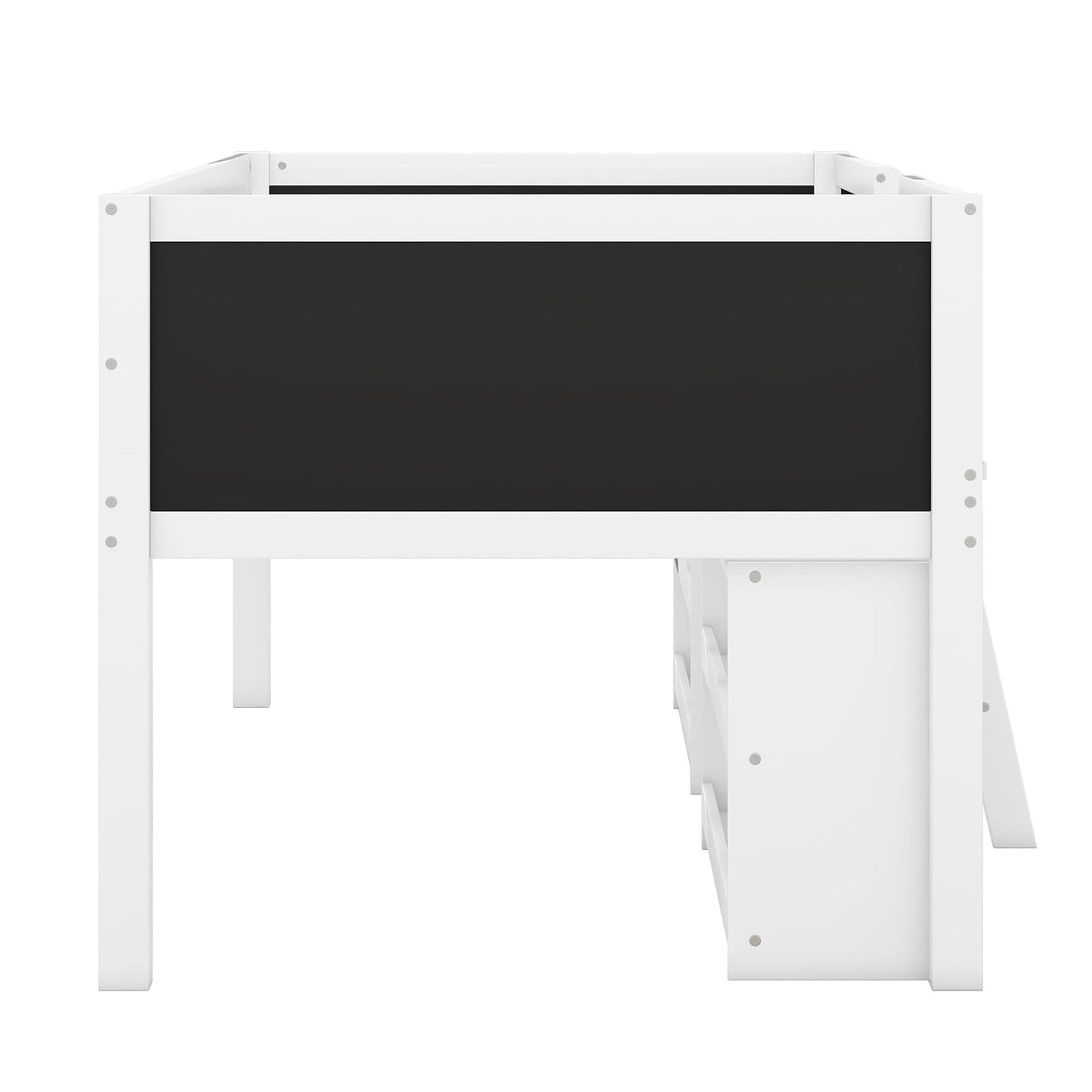 Twin Size Low Loft Bed with Two Movable Shelves and Ladder