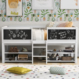 Twin Size Low Loft Bed with Two Movable Shelves and Ladder