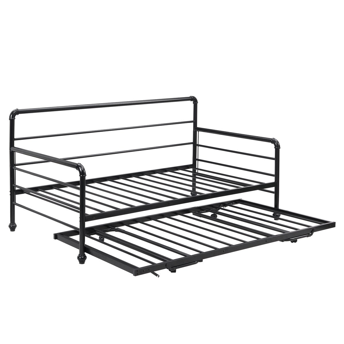 Twin Size Metal Daybed with Adjustable Pop-up Trundle(Same Height as Bed)