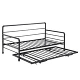 Twin Size Metal Daybed with Adjustable Pop-up Trundle(Same Height as Bed)