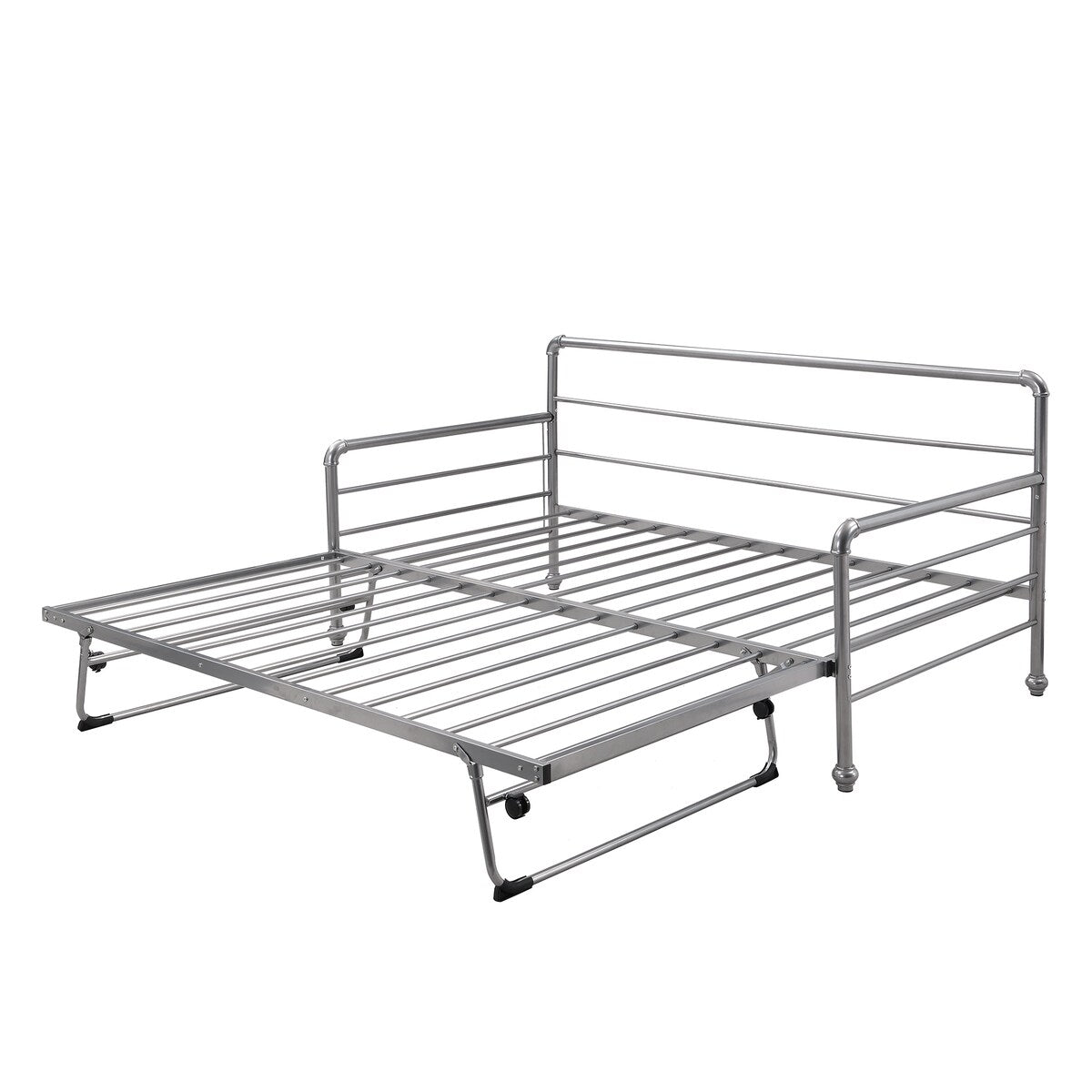 Twin Size Metal Daybed with Adjustable Pop-up Trundle(Same Height as Bed)