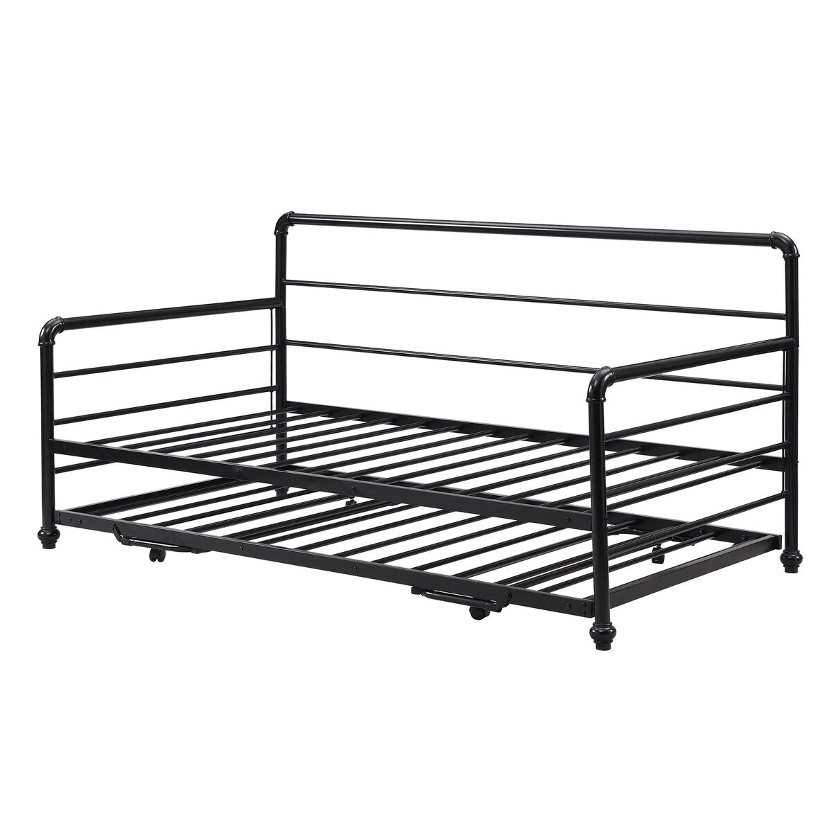 Twin Size Metal Daybed with Adjustable Pop-up Trundle(Same Height as Bed)