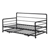 Twin Size Metal Daybed with Adjustable Pop-up Trundle(Same Height as Bed)