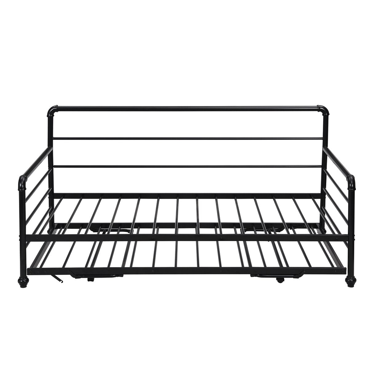 Twin Size Metal Daybed with Adjustable Pop-up Trundle(Same Height as Bed)
