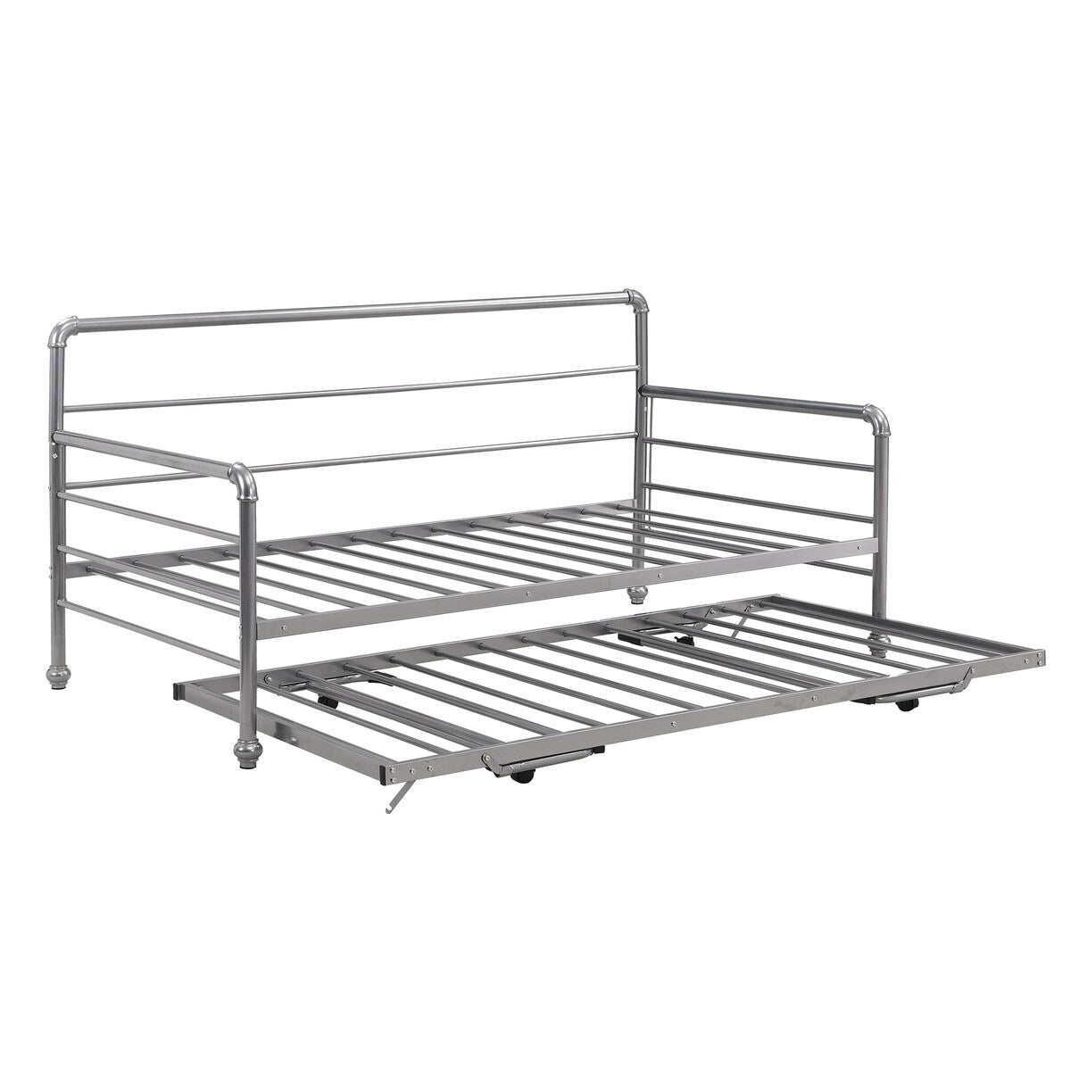 Twin Size Metal Daybed with Adjustable Pop-up Trundle(Same Height as Bed)