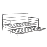 Twin Size Metal Daybed with Adjustable Pop-up Trundle(Same Height as Bed)