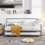 Twin Size Metal Daybed with Adjustable Pop-up Trundle(Same Height as Bed)