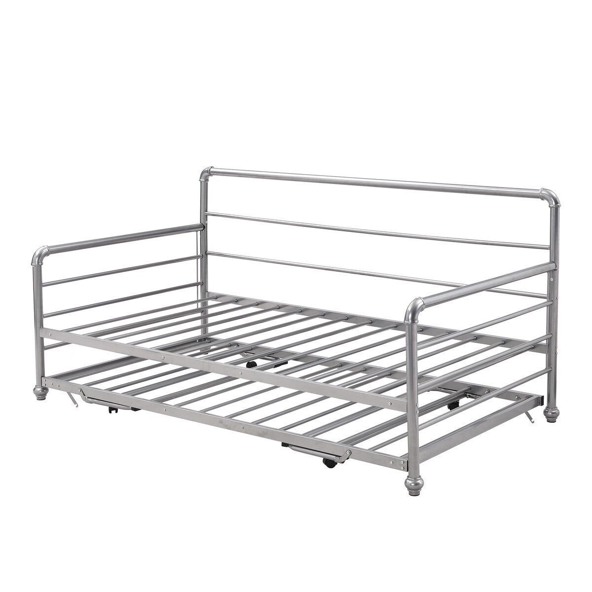 Twin Size Metal Daybed with Adjustable Pop-up Trundle(Same Height as Bed)