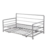Twin Size Metal Daybed with Adjustable Pop-up Trundle(Same Height as Bed)