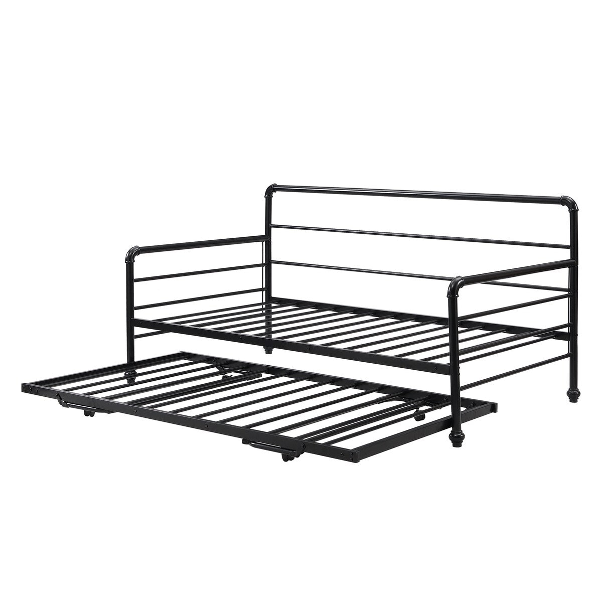 Twin Size Metal Daybed with Adjustable Pop-up Trundle(Same Height as Bed)