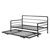 Twin Size Metal Daybed with Adjustable Pop-up Trundle(Same Height as Bed)