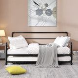Twin Size Metal Daybed with Adjustable Pop-up Trundle(Same Height as Bed)