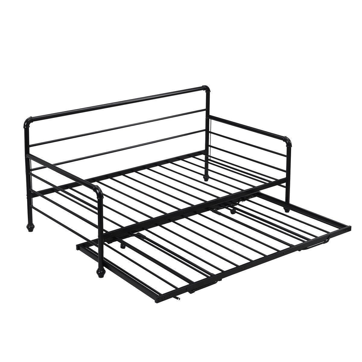 Twin Size Metal Daybed with Adjustable Pop-up Trundle(Same Height as Bed)