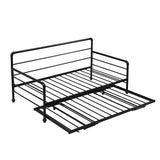 Twin Size Metal Daybed with Adjustable Pop-up Trundle(Same Height as Bed)