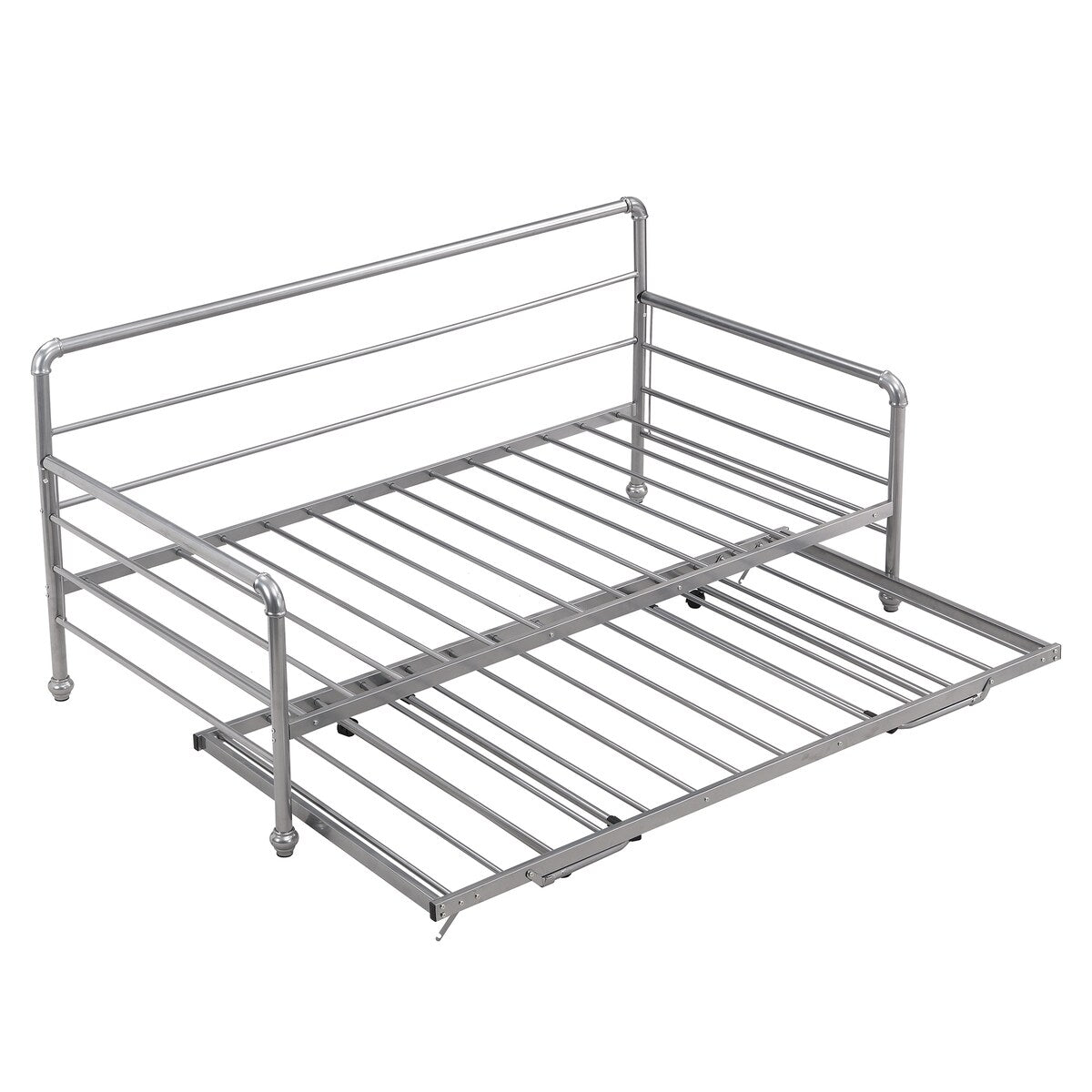 Twin Size Metal Daybed with Adjustable Pop-up Trundle(Same Height as Bed)