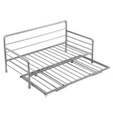 Twin Size Metal Daybed with Adjustable Pop-up Trundle(Same Height as Bed)