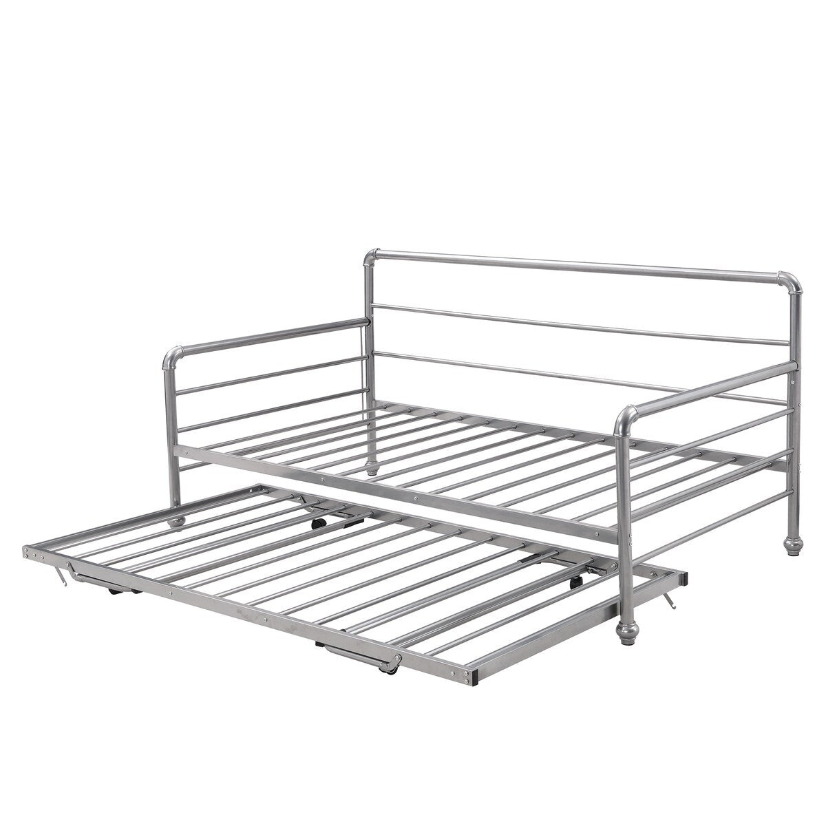 Twin Size Metal Daybed with Adjustable Pop-up Trundle(Same Height as Bed)