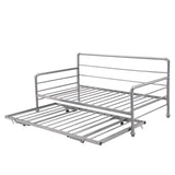 Twin Size Metal Daybed with Adjustable Pop-up Trundle(Same Height as Bed)