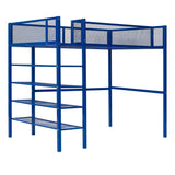 Twin Size Metal Loft Bed with 4-Tier Shelves and Storage