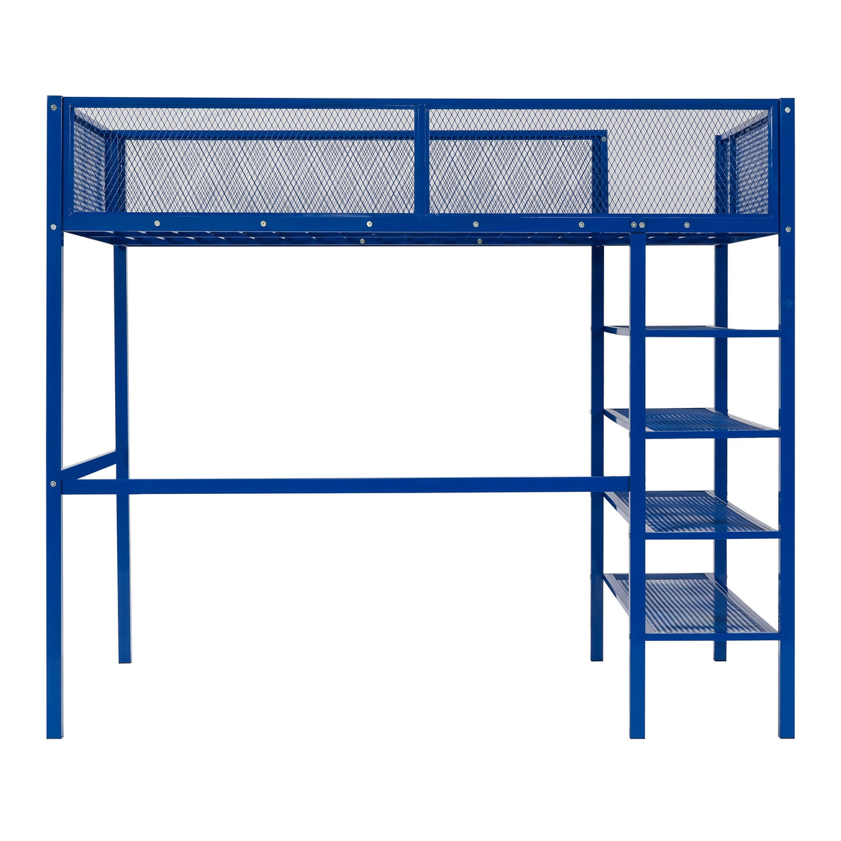Twin Size Metal Loft Bed with 4-Tier Shelves and Storage