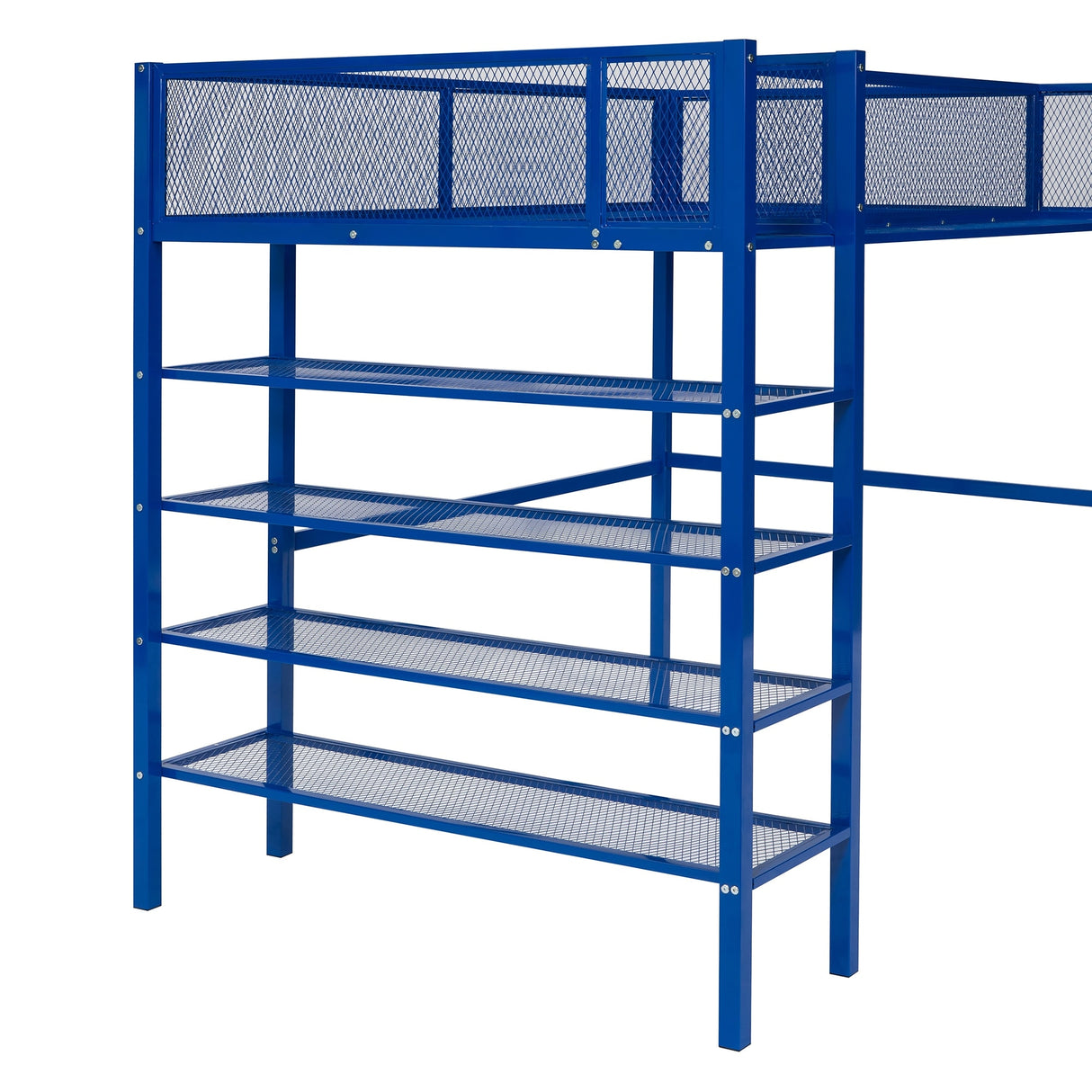 Twin Size Metal Loft Bed with 4-Tier Shelves and Storage