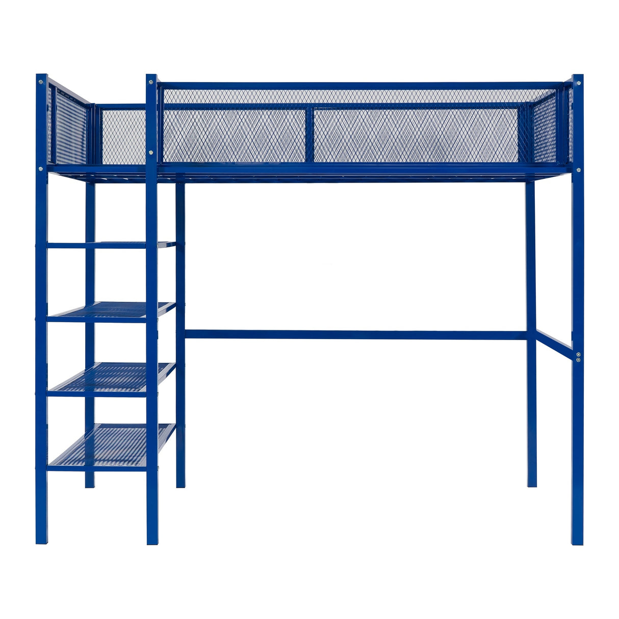 Twin Size Metal Loft Bed with 4-Tier Shelves and Storage