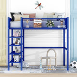 Twin Size Metal Loft Bed with 4-Tier Shelves and Storage