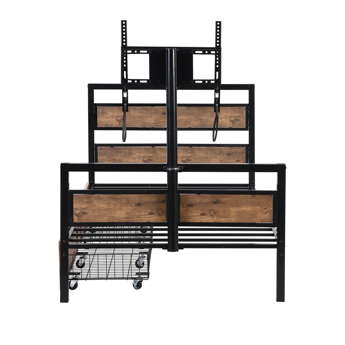 Twin Size Metal Platform Bed with Rotatable TV Stand
