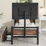 Twin Size Metal Platform Bed with Rotatable TV Stand