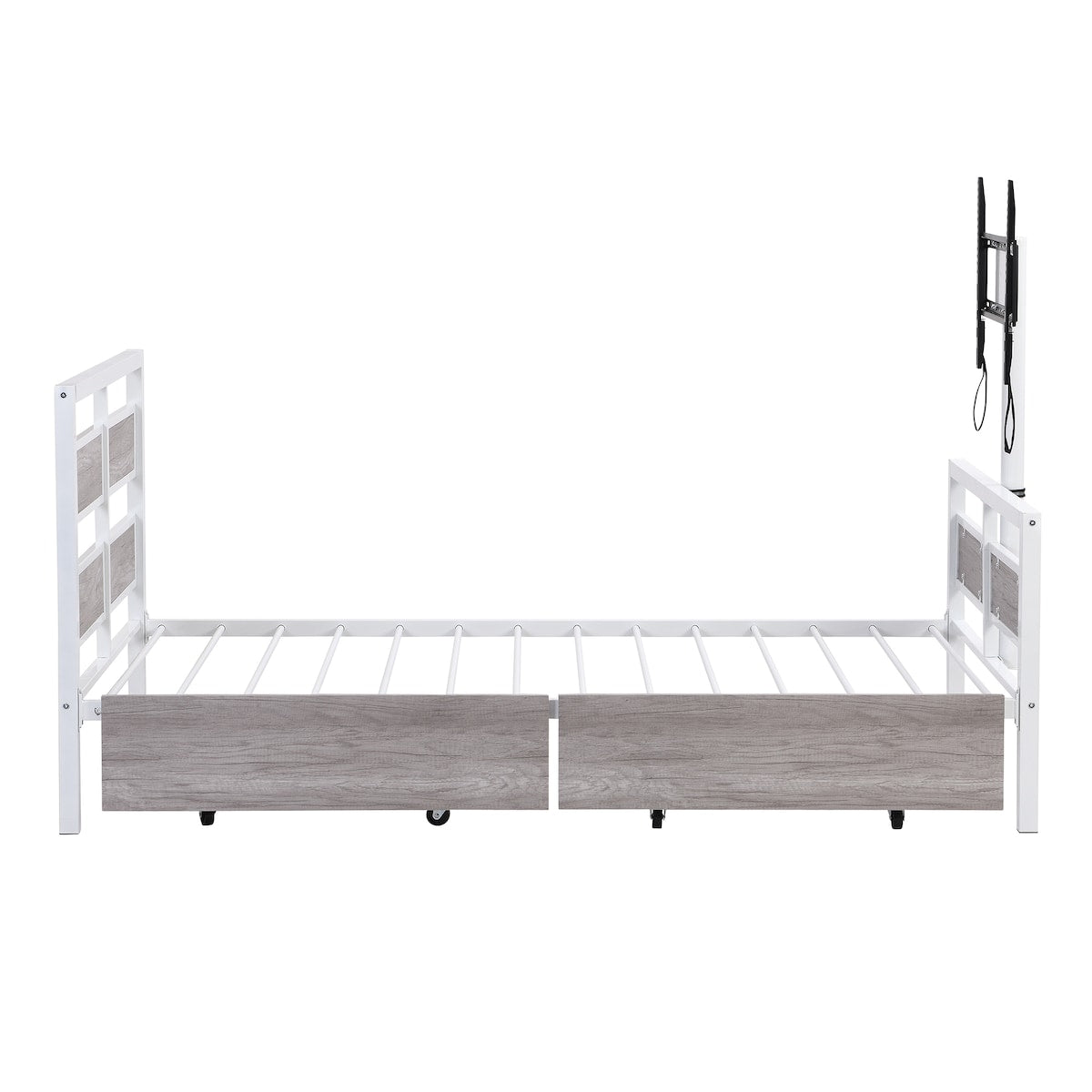 Twin Size Metal Platform Bed with Rotatable TV Stand