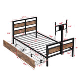 Twin Size Metal Platform Bed with Rotatable TV Stand