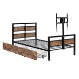 Twin Size Metal Platform Bed with Rotatable TV Stand