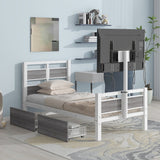 Twin Size Metal Platform Bed with Rotatable TV Stand