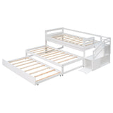 Twin Size Multi-Function Daybed w/Double Trundle,Flexible Desk & Storage Staircase,Wooden Daybed for Kids