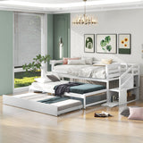 Twin Size Multi-Function Daybed w/Double Trundle,Flexible Desk & Storage Staircase,Wooden Daybed for Kids