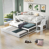 Twin Size Multi-Function Daybed w/Double Trundle,Flexible Desk & Storage Staircase,Wooden Daybed for Kids