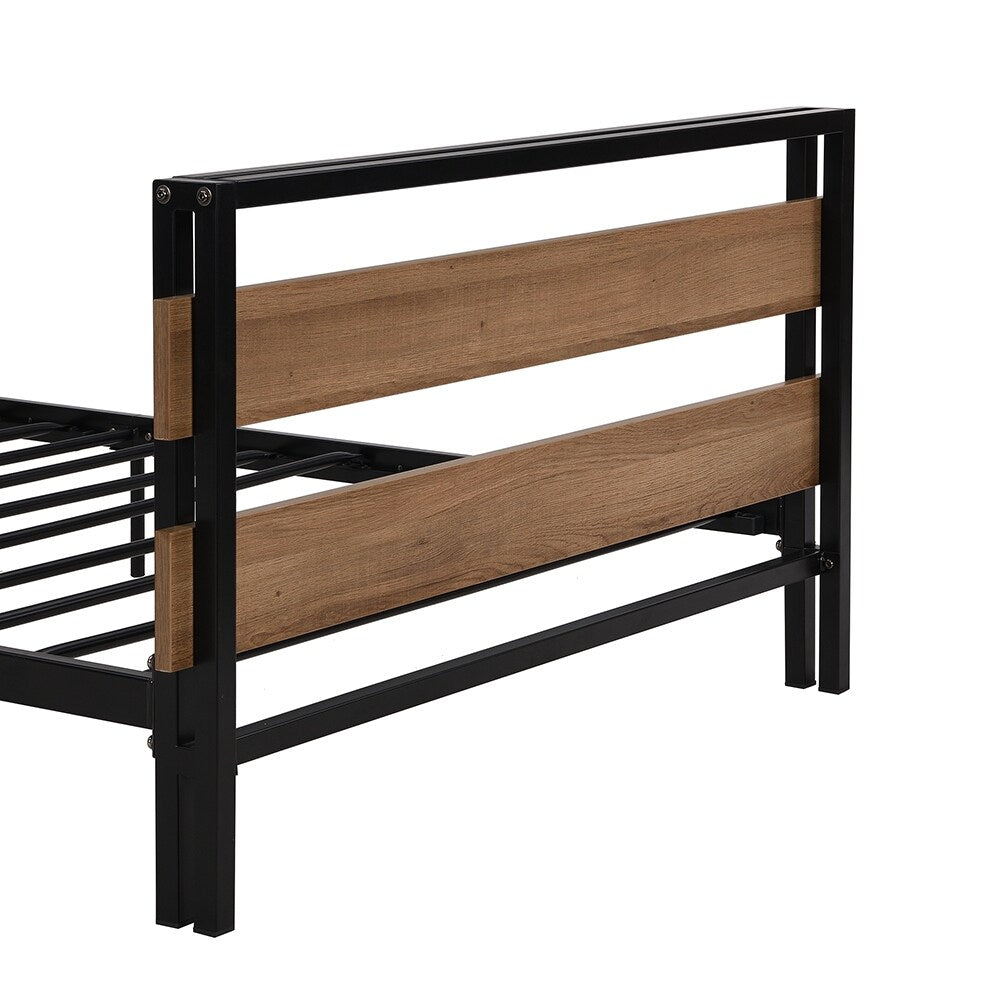 Twin Size Platform Bed Frame with Wooden Headboard and Metal Slats