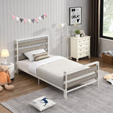 Twin Size Platform Bed Frame with Wooden Headboard and Metal Slats