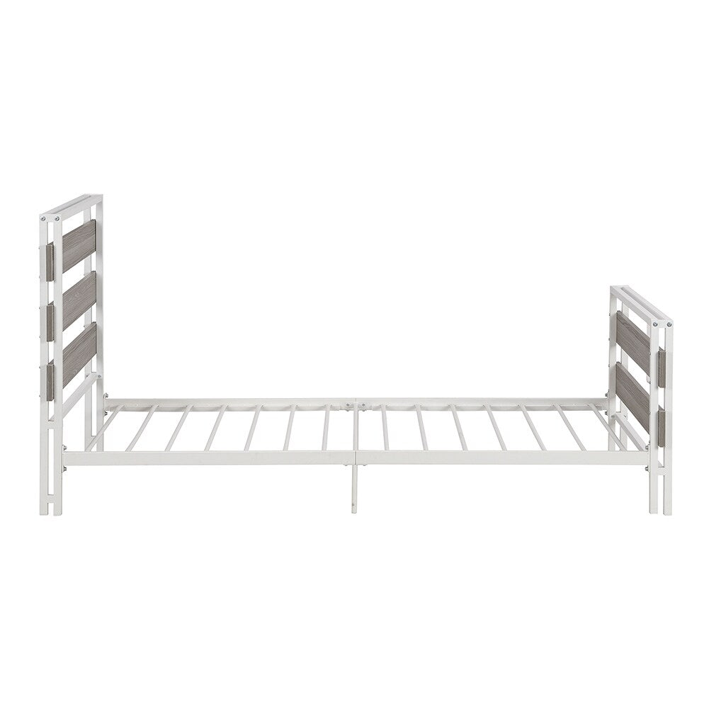 Twin Size Platform Bed Frame with Wooden Headboard and Metal Slats