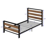 Twin Size Platform Bed Frame with Wooden Headboard and Metal Slats