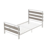 Twin Size Platform Bed Frame with Wooden Headboard and Metal Slats