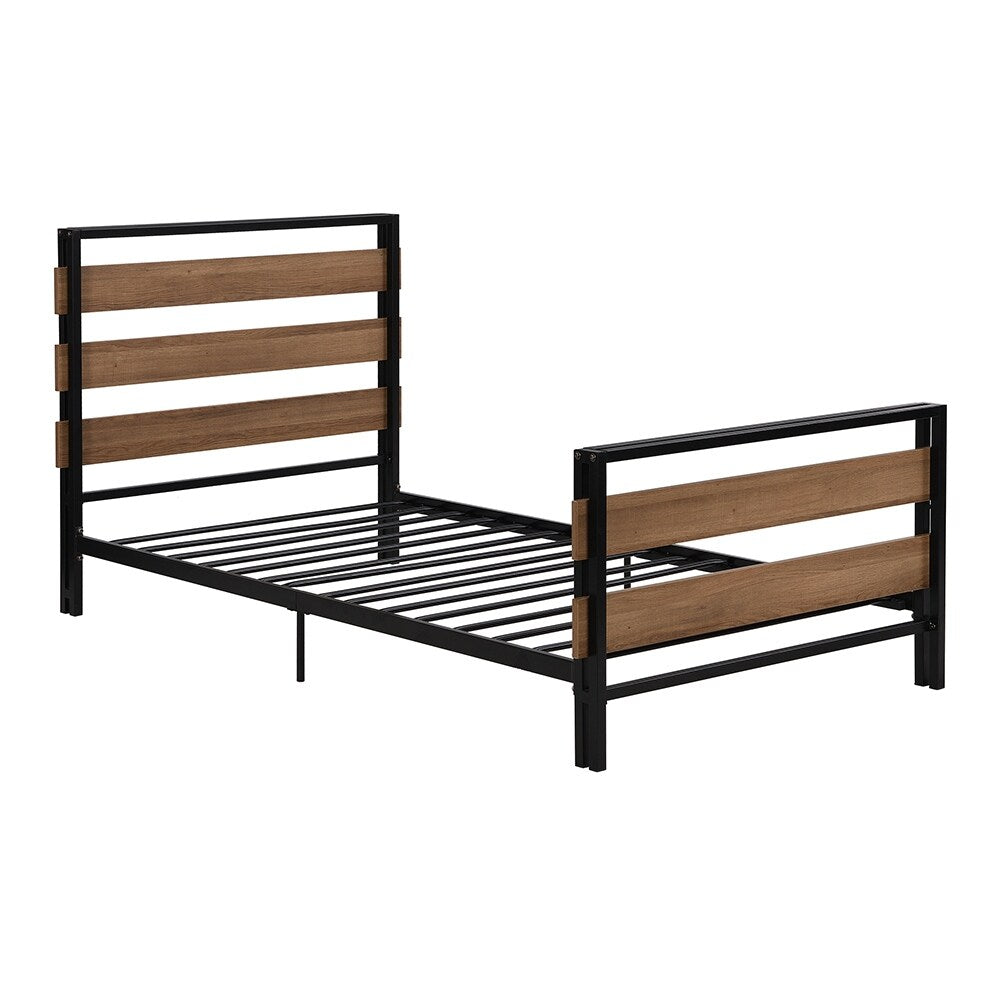 Twin Size Platform Bed Frame with Wooden Headboard and Metal Slats