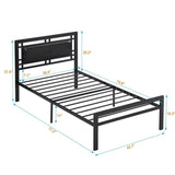 Twin Size Platform Bed Metal Frame Square Headboard Modern Sturdy